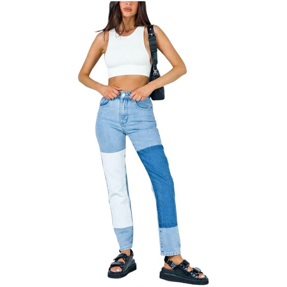 Princess Polly Denim - Princess Polly Women Size 2 High Rise Patchwork Mom Jeans jeans